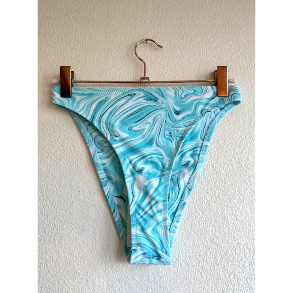 Grey Bandit x Ana Stowell Blue Swirl High Leg Mid Rise Bikini Bottom size S NWT